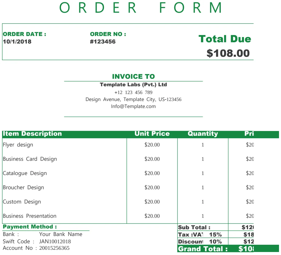 Order Form Template preview