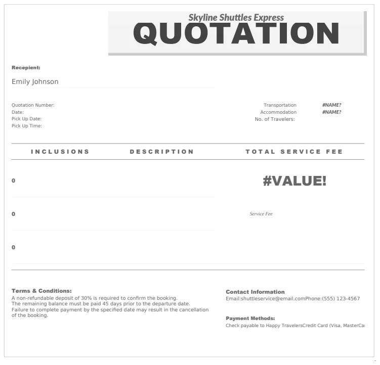 Airport Shuttle Service Quotation Template preview