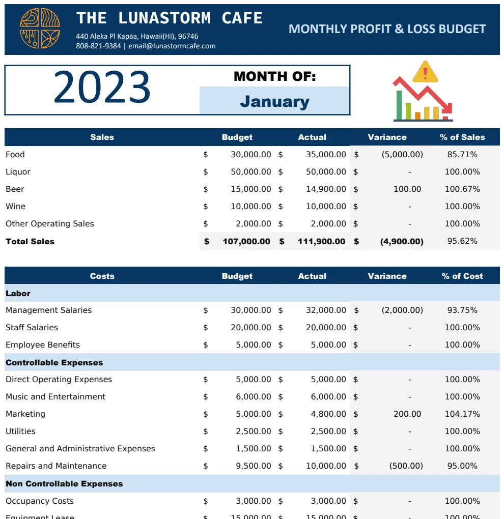 Monthly Profit and Loss Budget Template preview