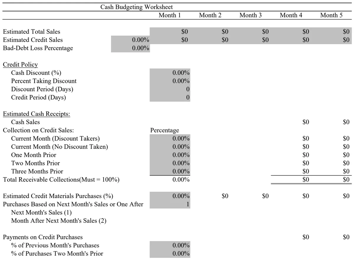 Cash Budgeting Worksheet preview