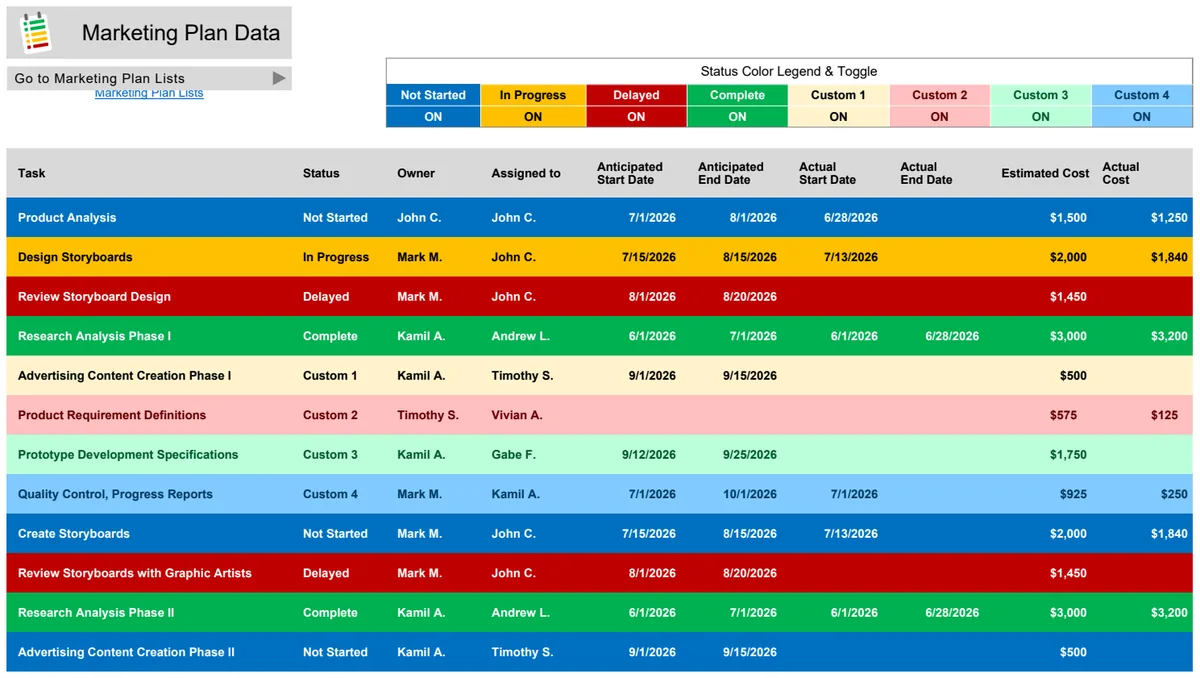 Marketing Project Planner preview