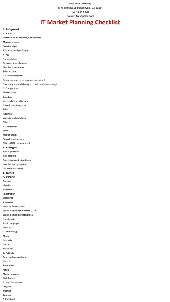 IT Market Planning Checklist Template preview