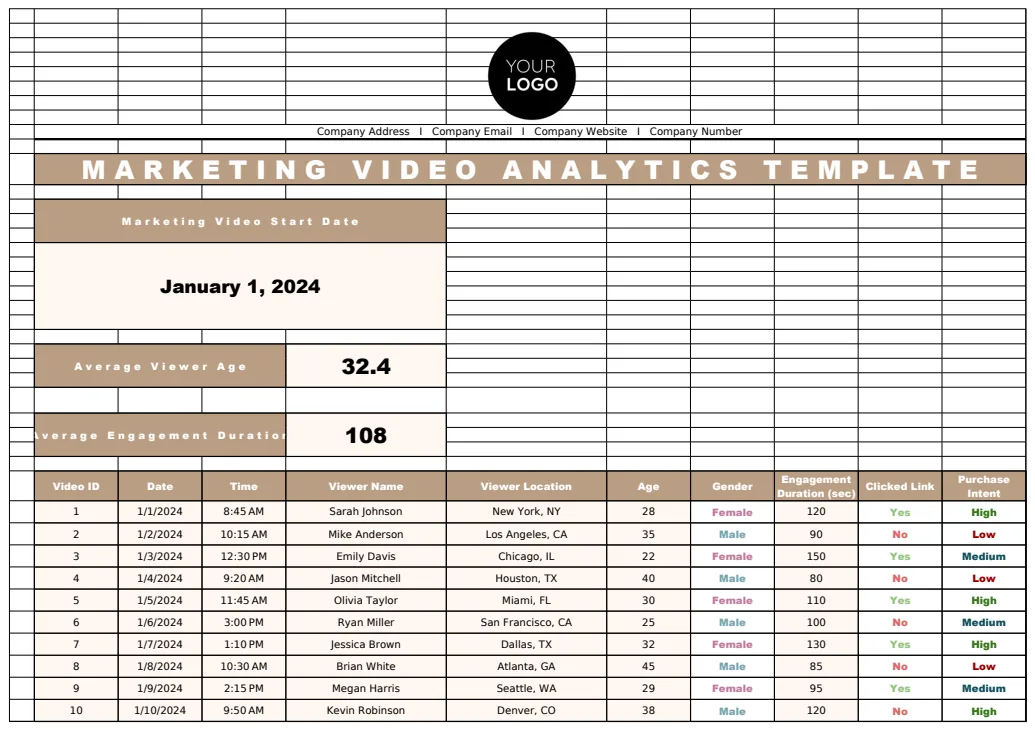 Marketing Video Analytics Template preview