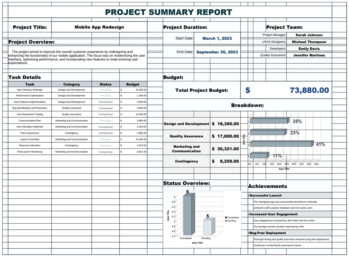 Project Summary Report Template preview