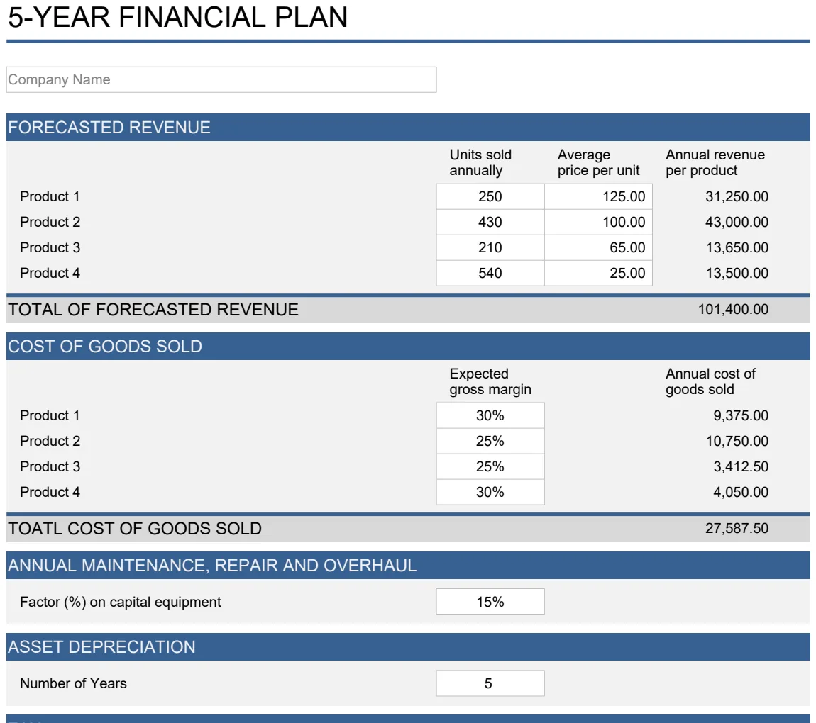 5 Year Financial Plan preview