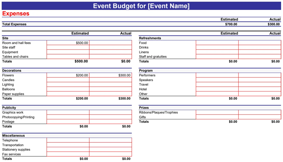 Event Budget for [Event Name] preview