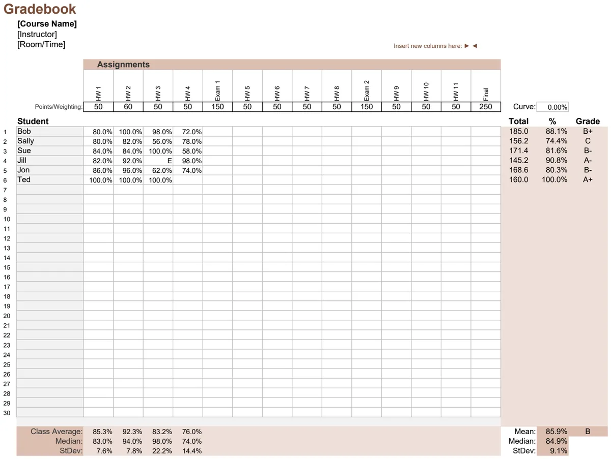 Gradebook Percentage preview