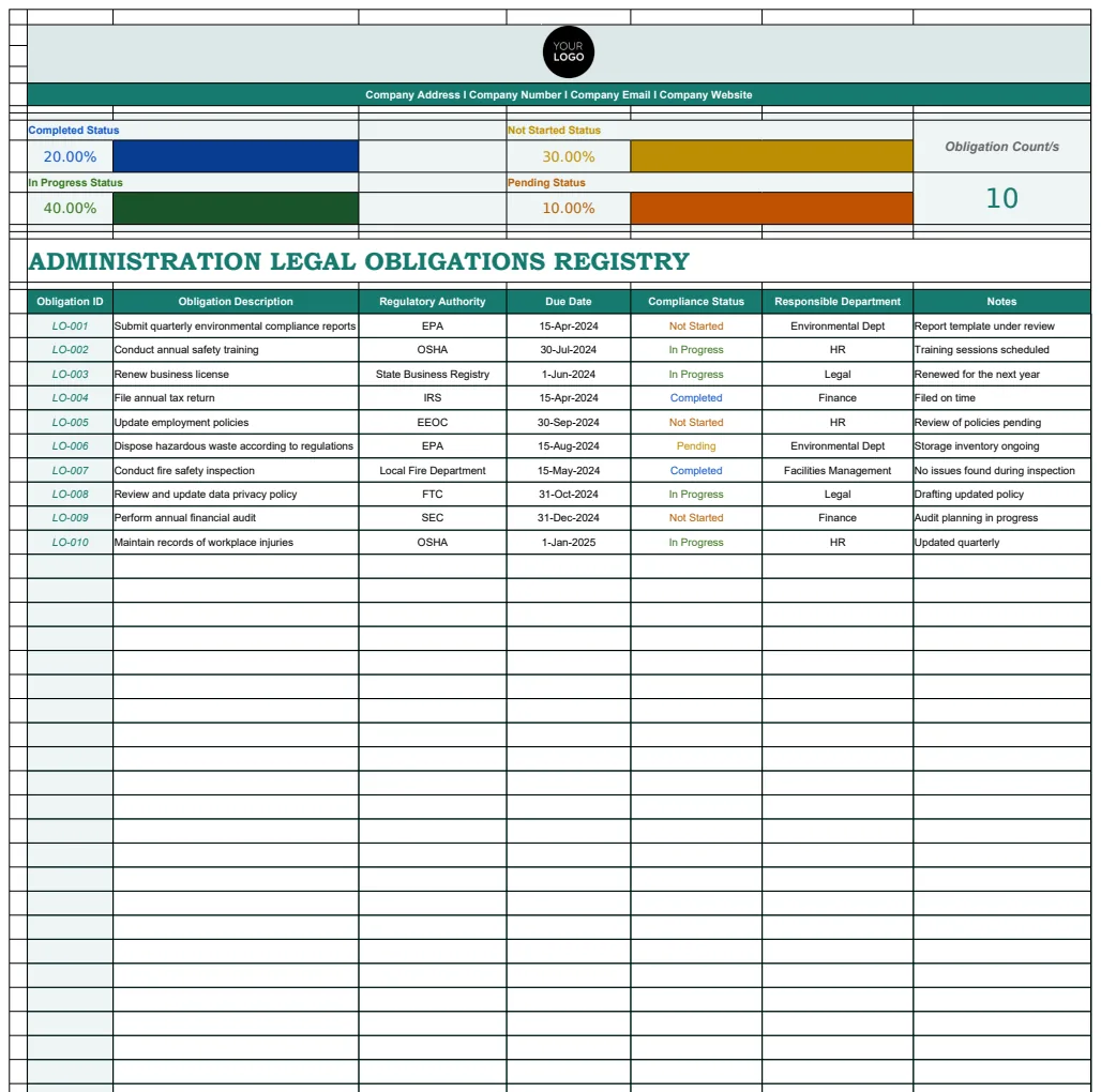 Administration Legal Obligations Registry Template preview