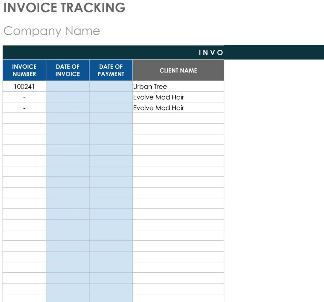 Invoice Tracking Template preview