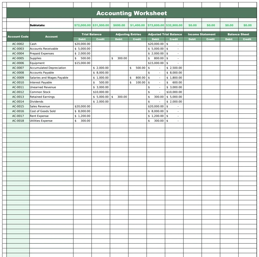Accounting Worksheet Template preview