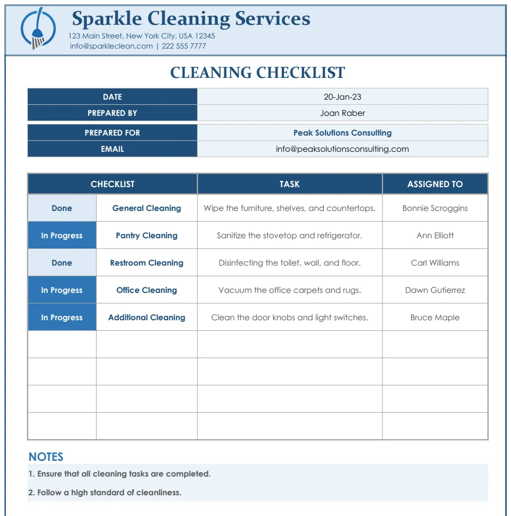 Cleaning Checklist Template preview