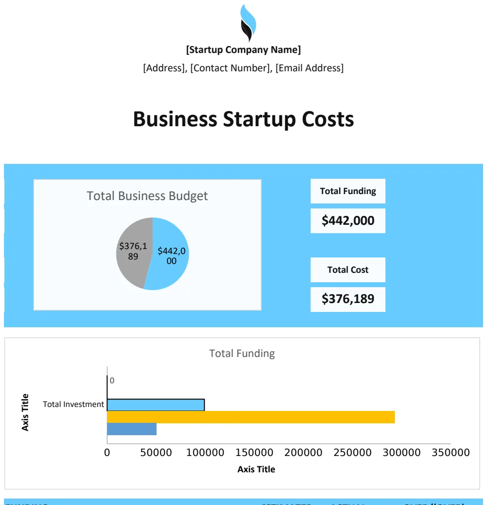 New Business Start Up Costs Template preview