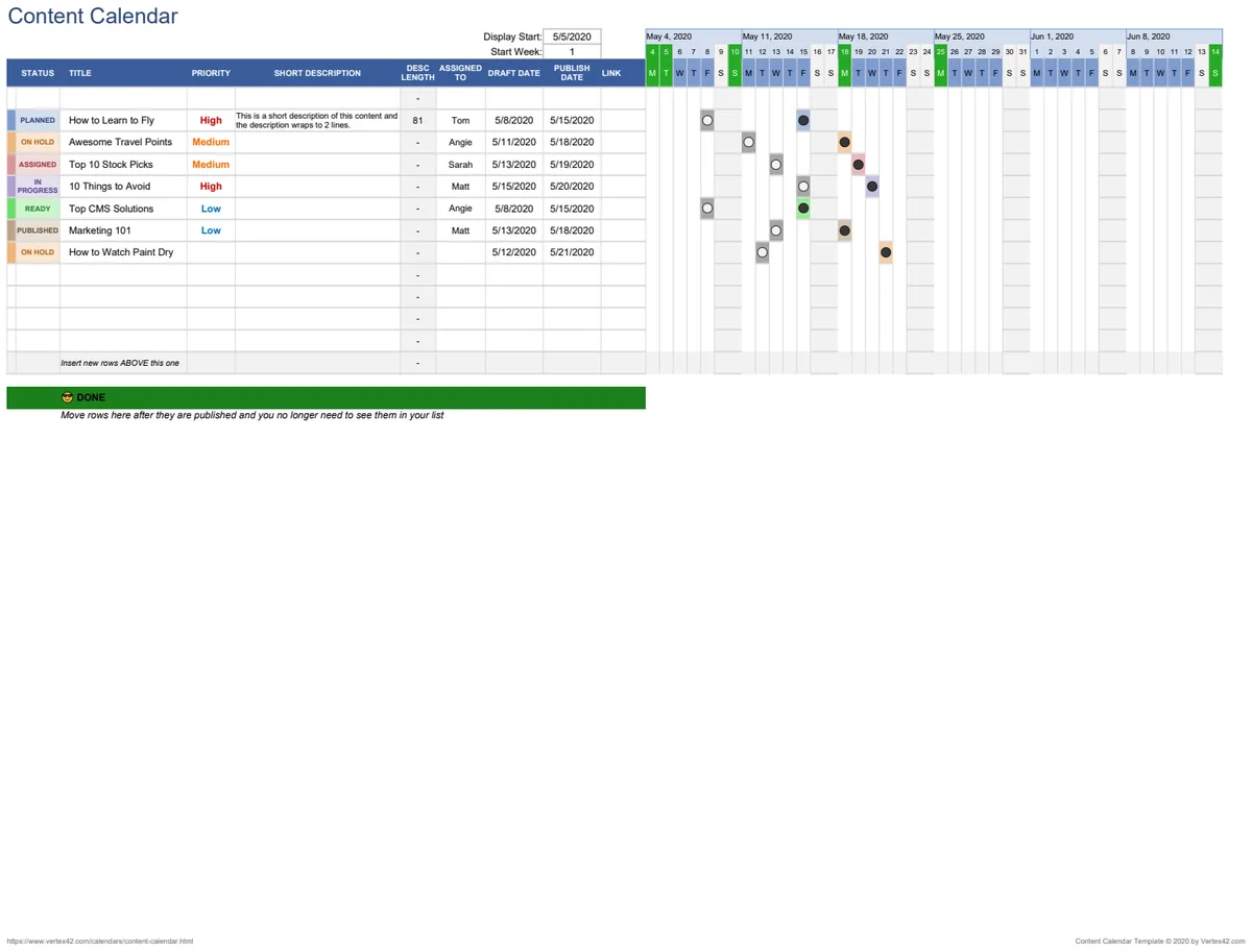 Content Calendar preview