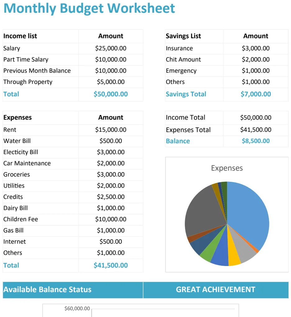 Monthly Budget Worksheet Template preview