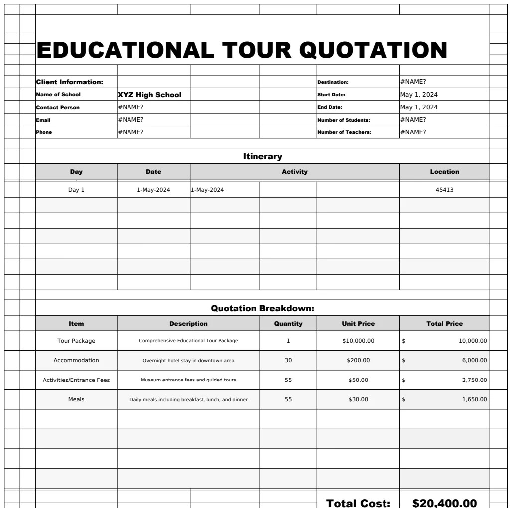 Educational Tour Quotation Template preview