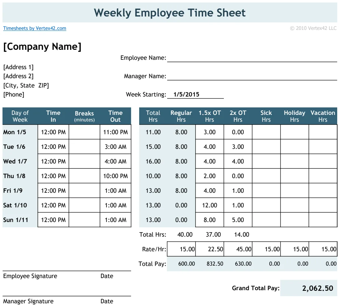 Weekly & Biweekly Employee Timesheet with Break Tracking preview