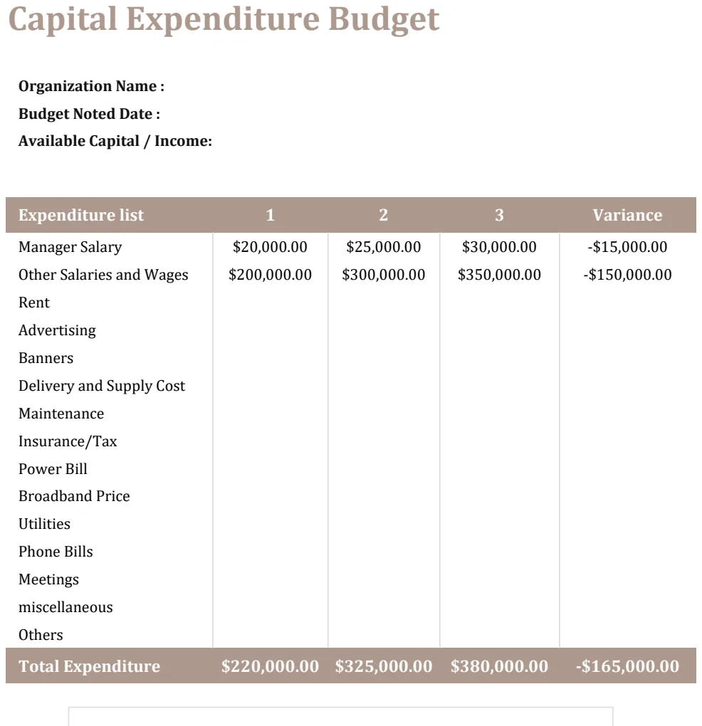 Capital Expenditure Budget Template preview