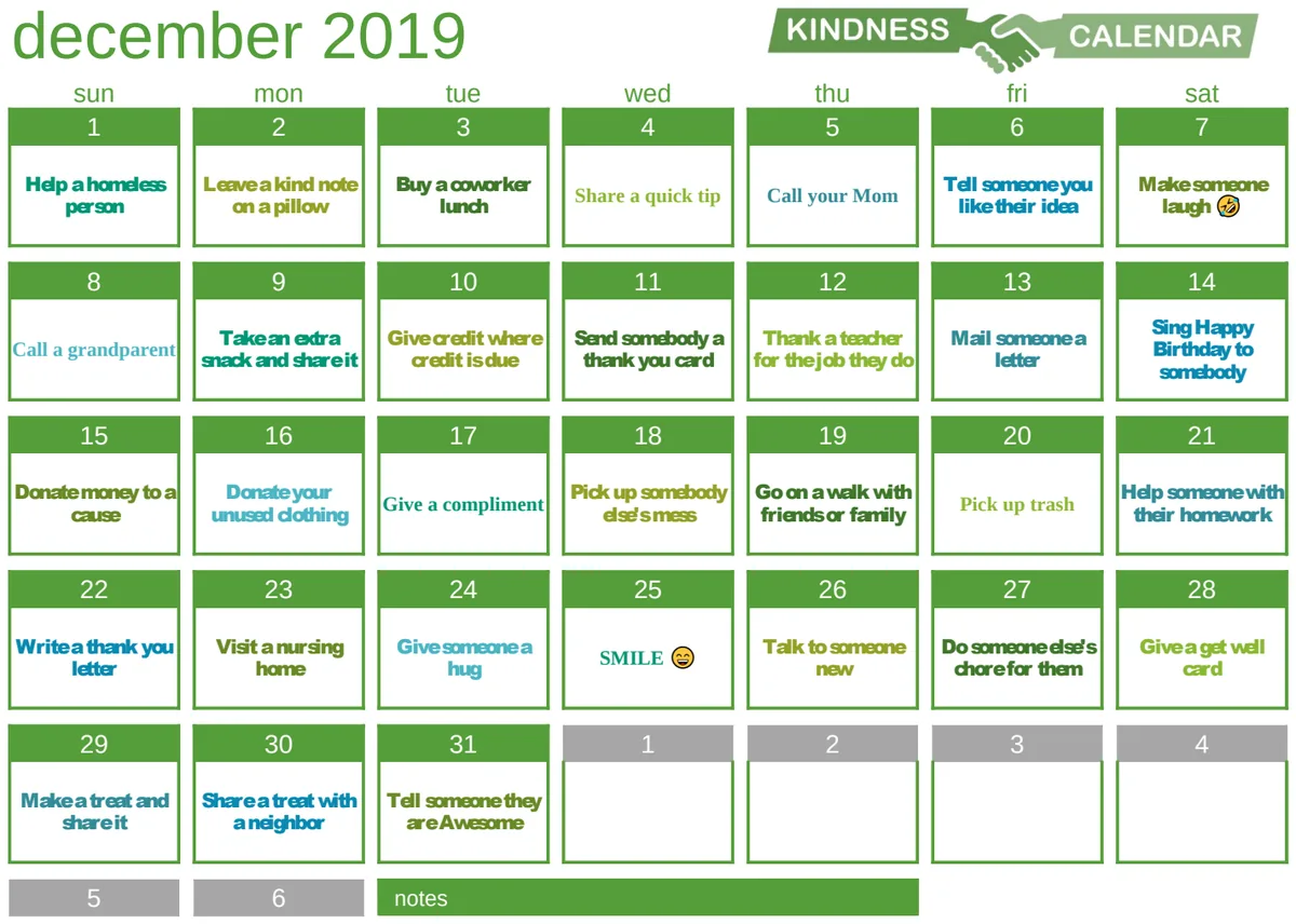 Kindness Calendar preview