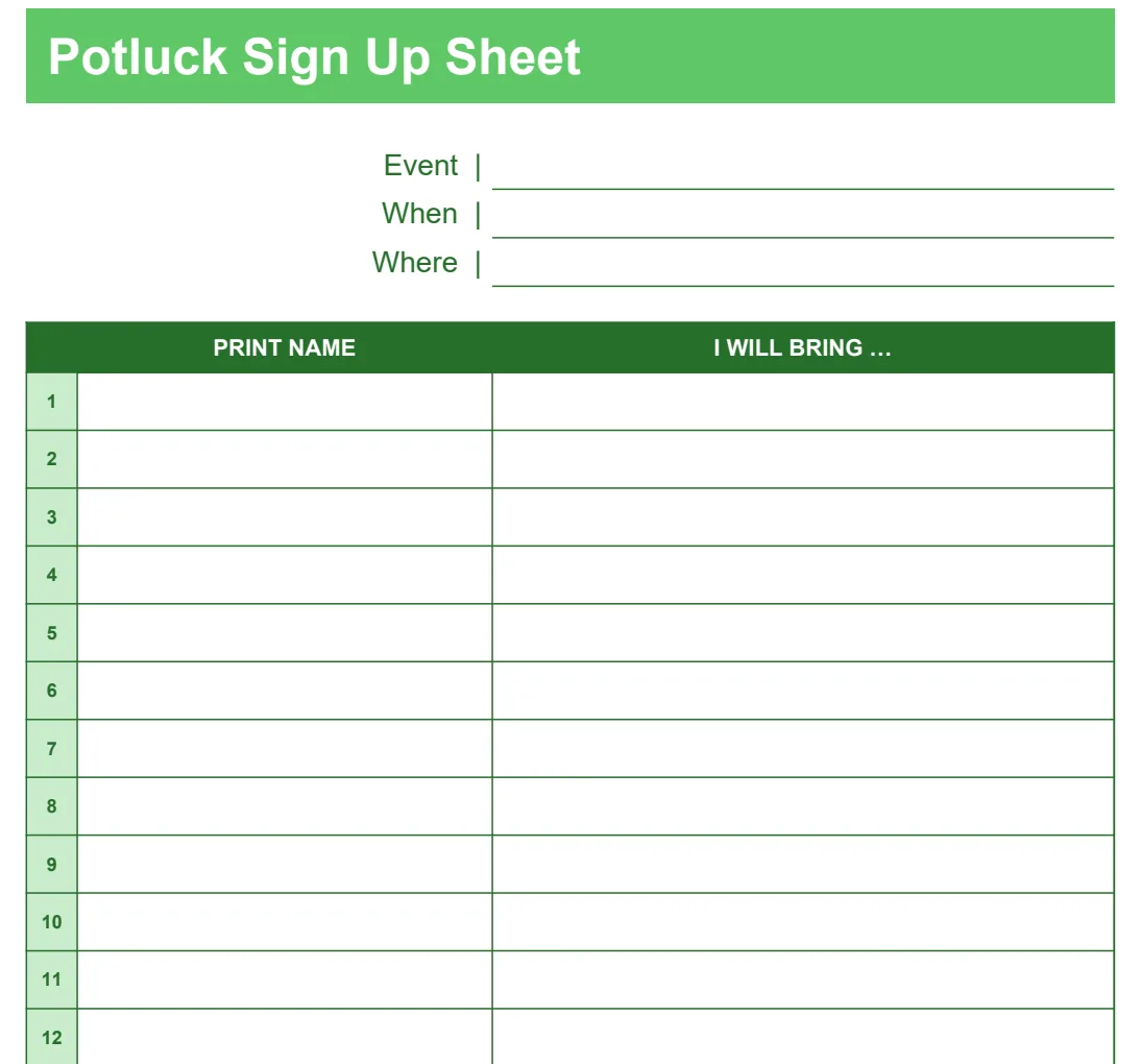 Potluck Sign Up Sheet preview