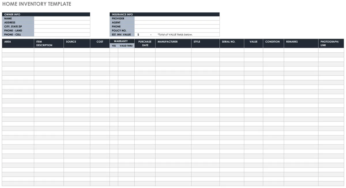 Home Inventory Template preview