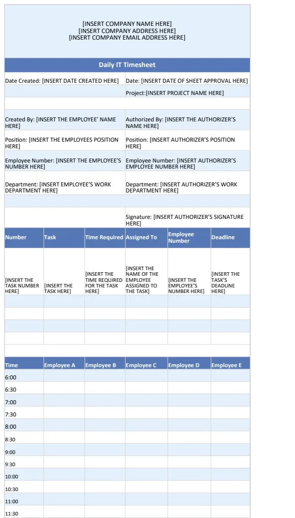 Daily IT Time Sheet Template US preview
