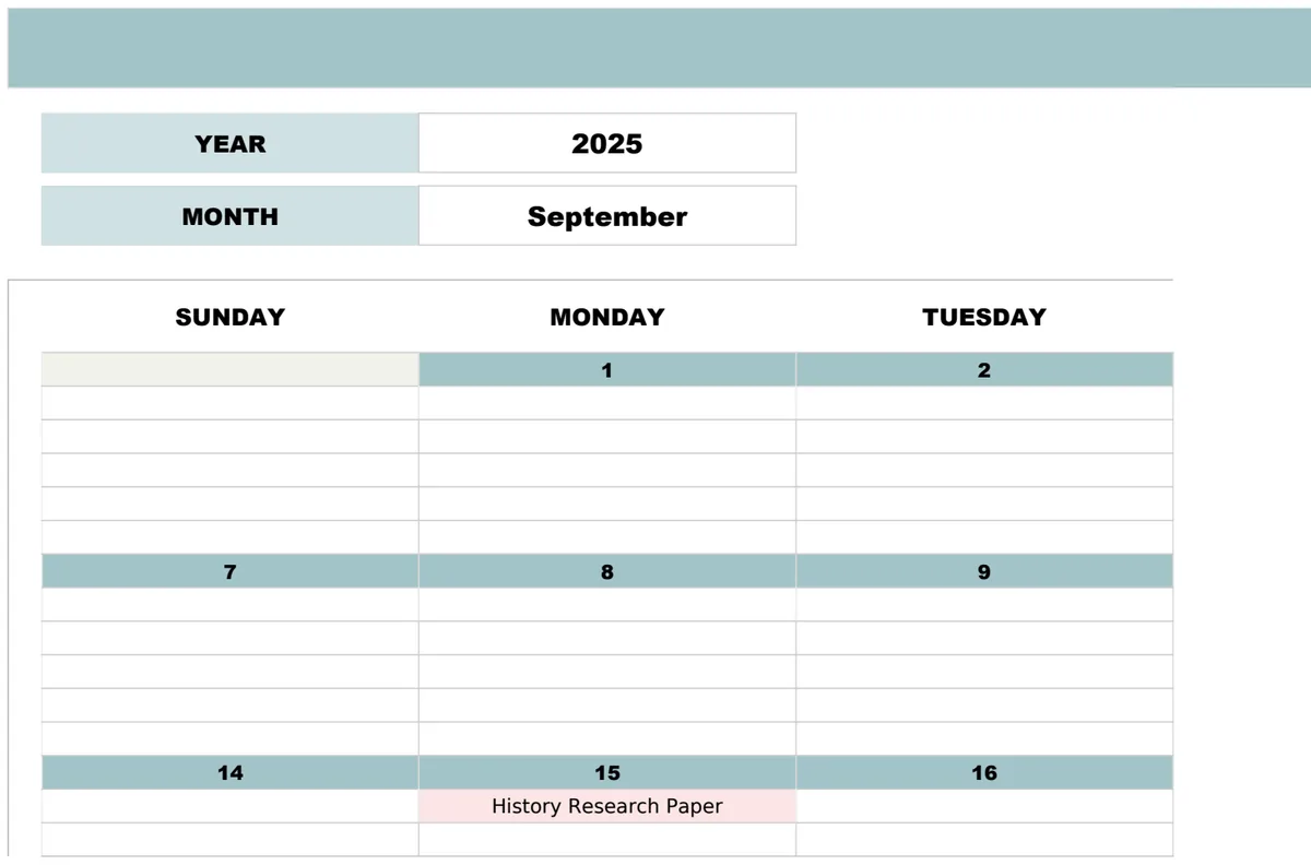 Assignment Timetable Excel Template preview