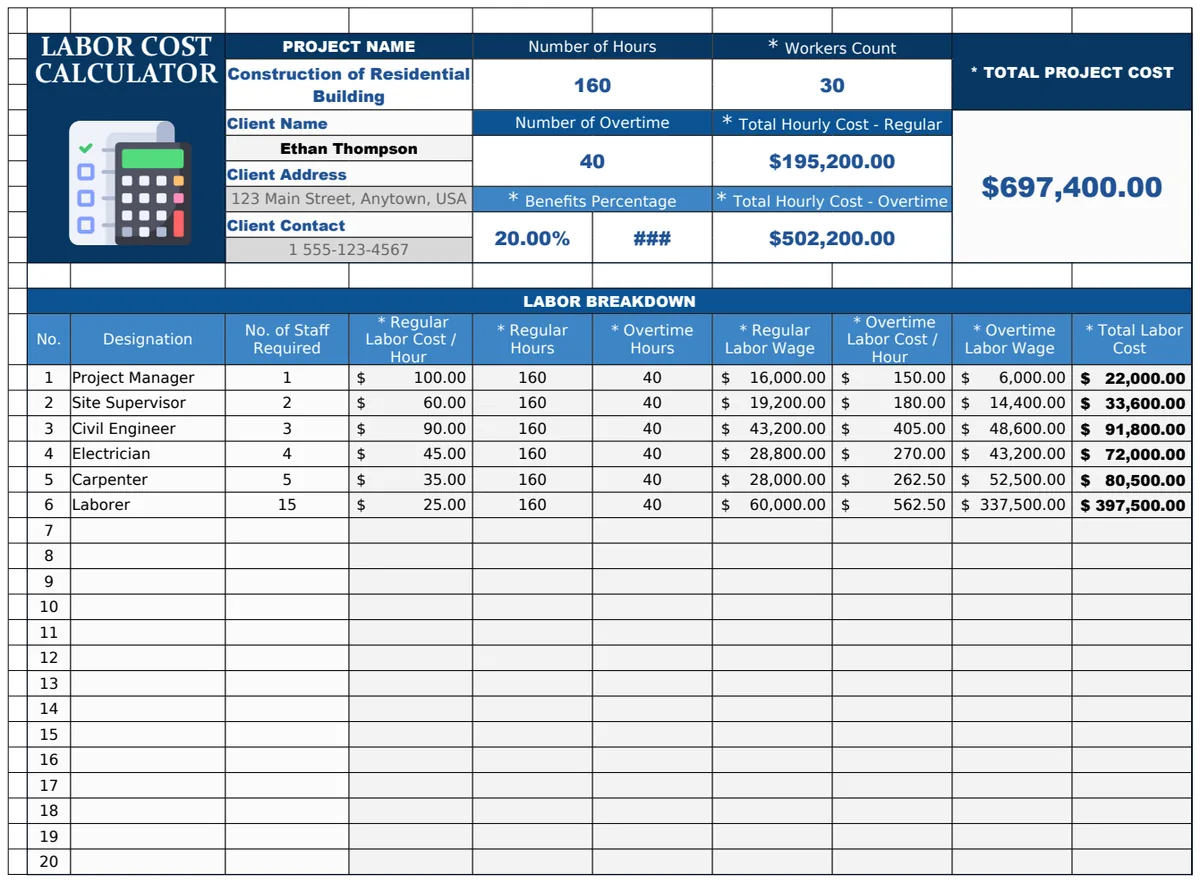 Labor Cost Calculator Template preview