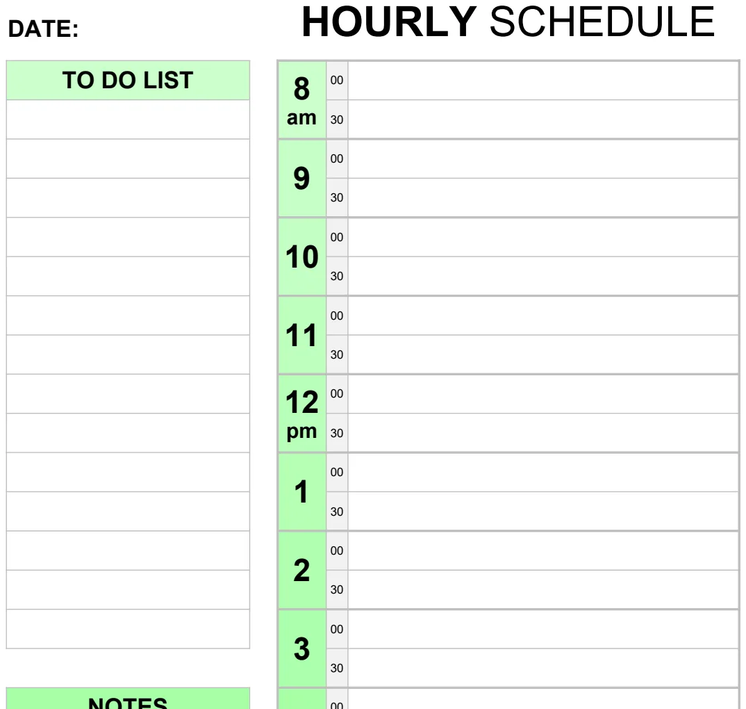 Hourly Schedule with Hourly Block Time preview