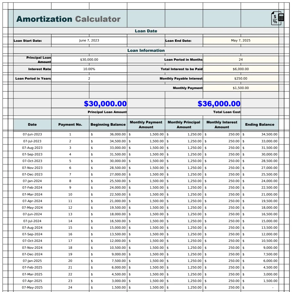 Amortization Calculator Template preview