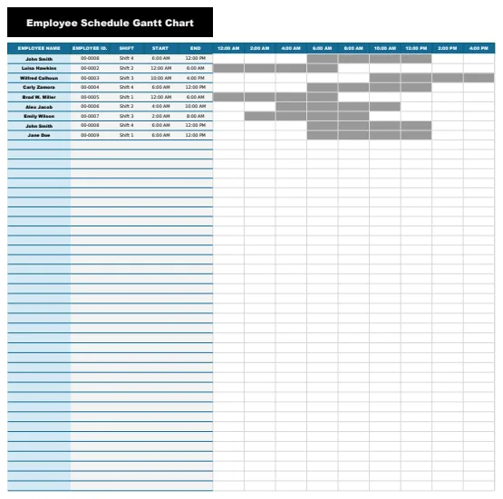 Employee Schedule Gantt Chart Template preview