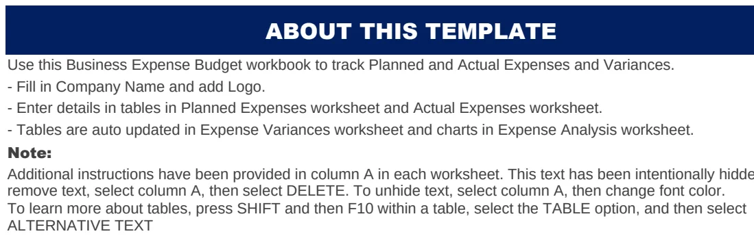 Business Expenses Budget preview