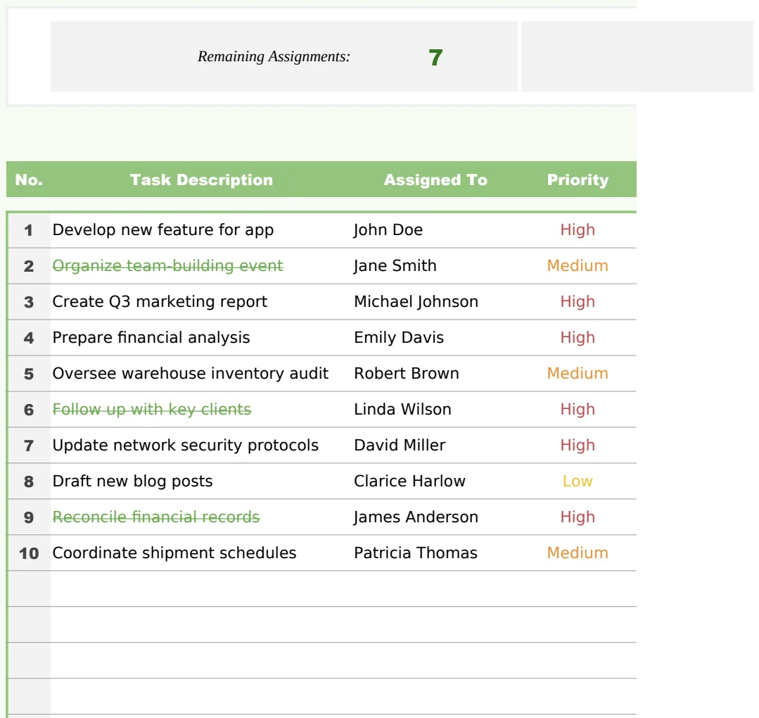 Employee Assignment Excel Template preview