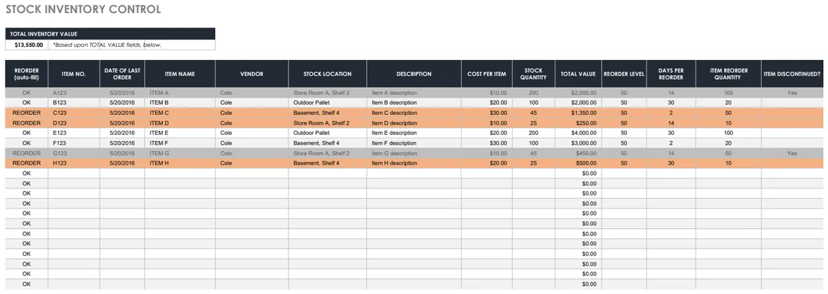 Stock Inventory Control preview