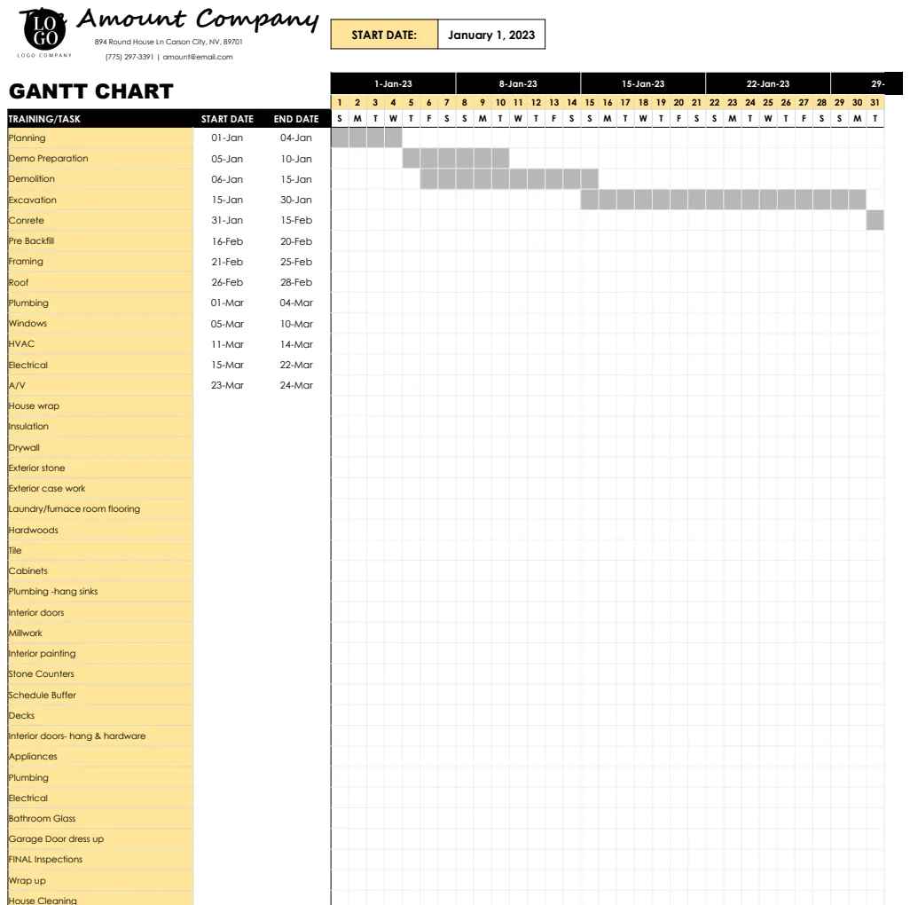 Construction Timeline Gantt Chart Template preview