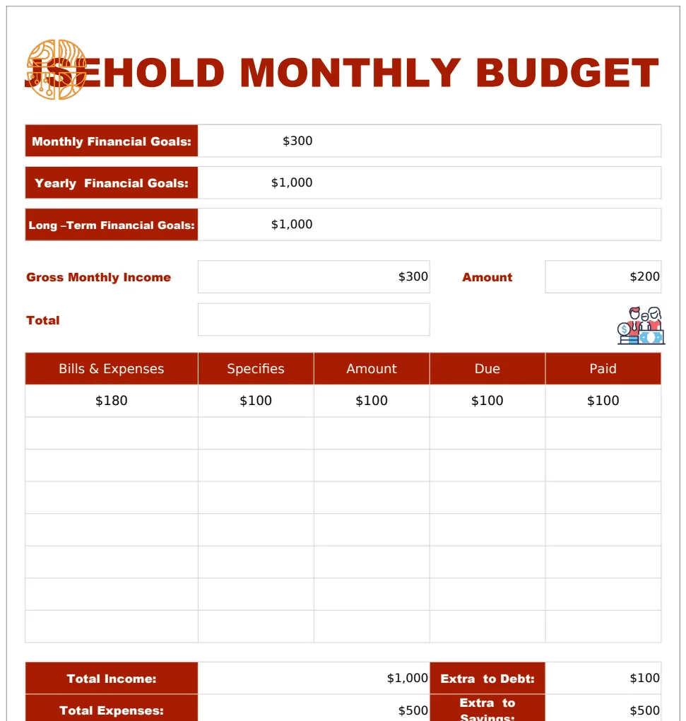 Household Monthly Budget Spreadsheet Template preview
