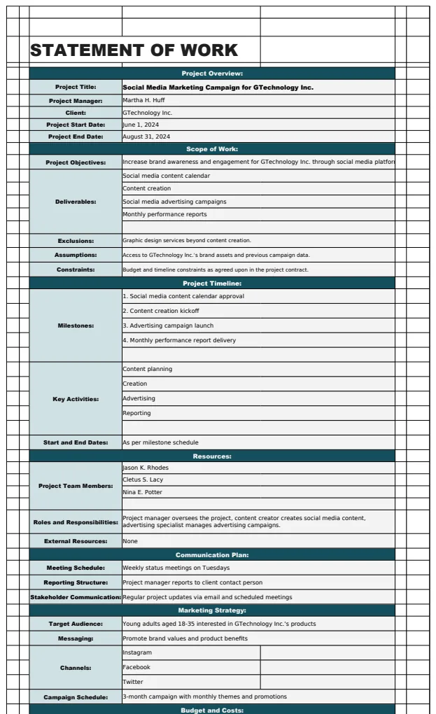 Marketing Statement of Work Template preview