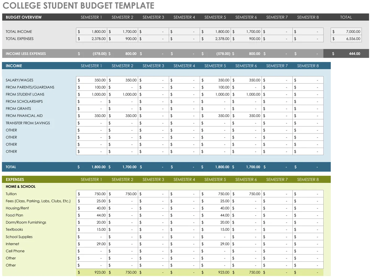 College Student Budget Template preview