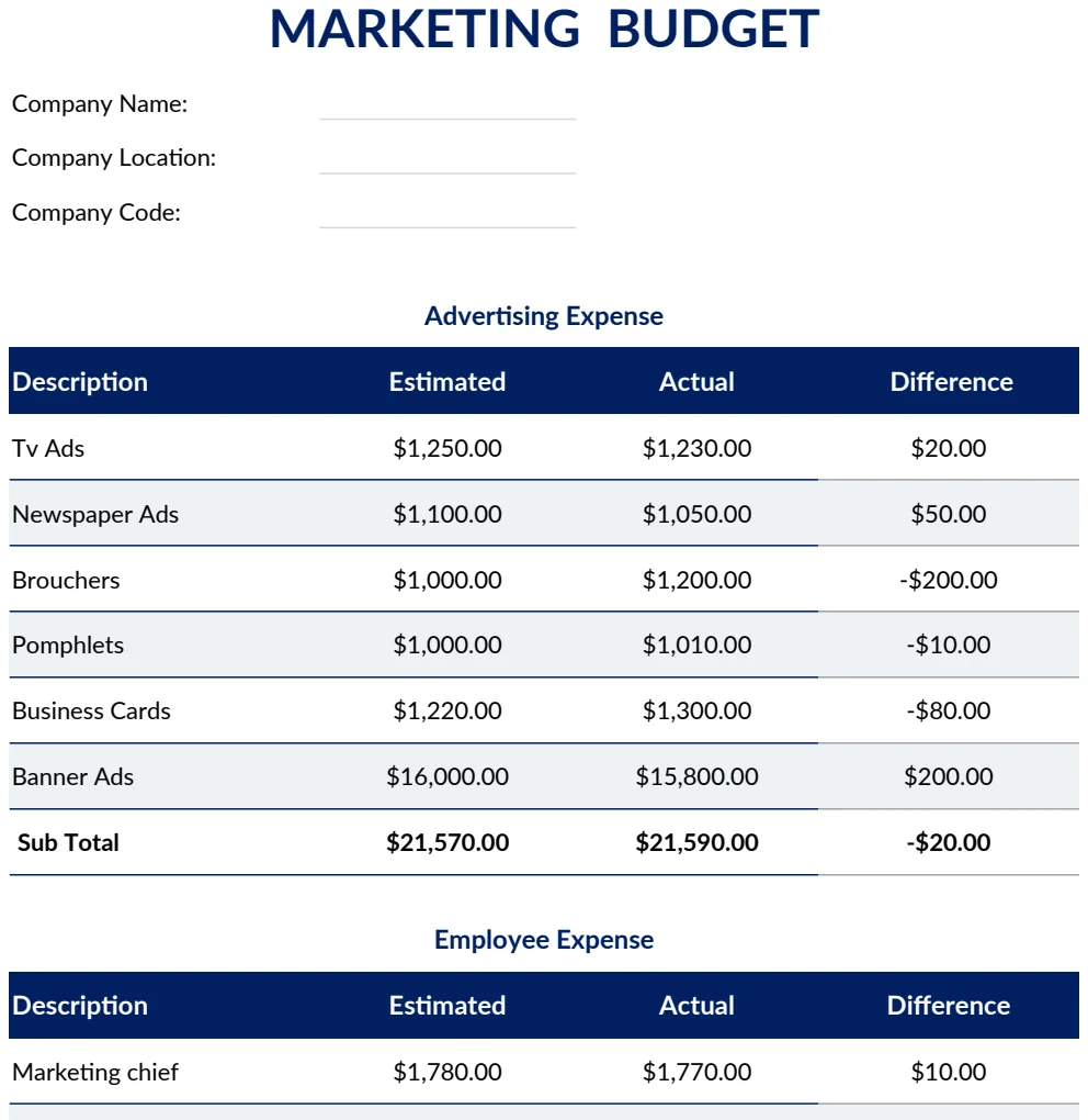 Marketing Budget Template preview