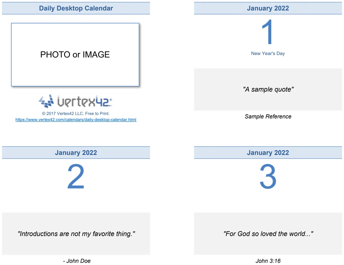 Daily Desktop Calendar with Quotes & Holidays preview