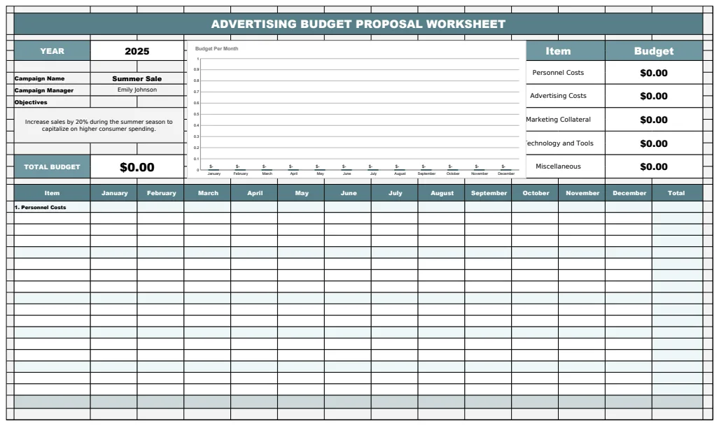 Advertising Budget Proposal Worksheet Template preview