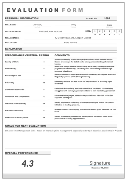 Employee Evaluation Form Template preview