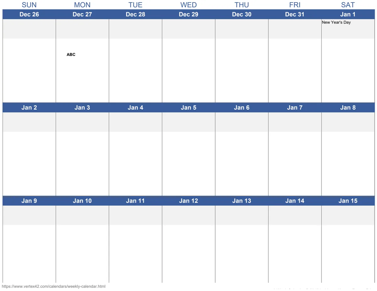 3 Week Calendar preview