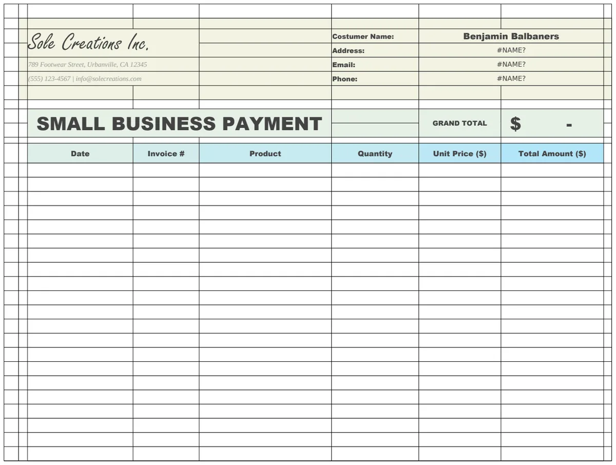 Small Business Payment Template preview
