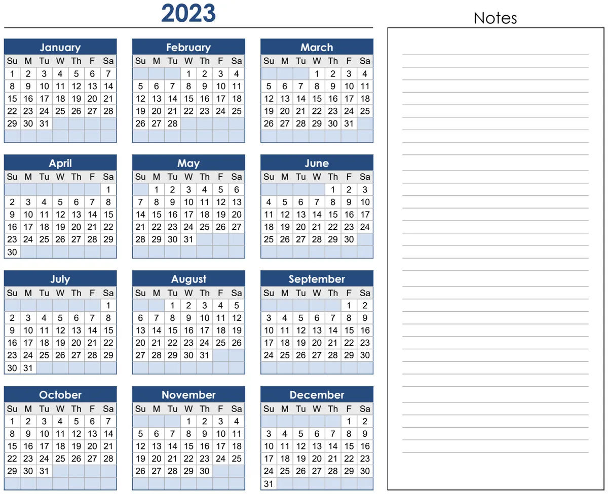 2023 Calendar with Notes preview