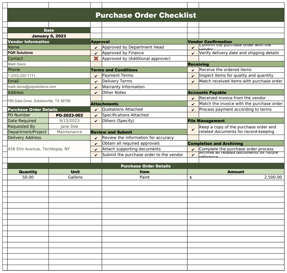 Purchase Order Checklist Template preview