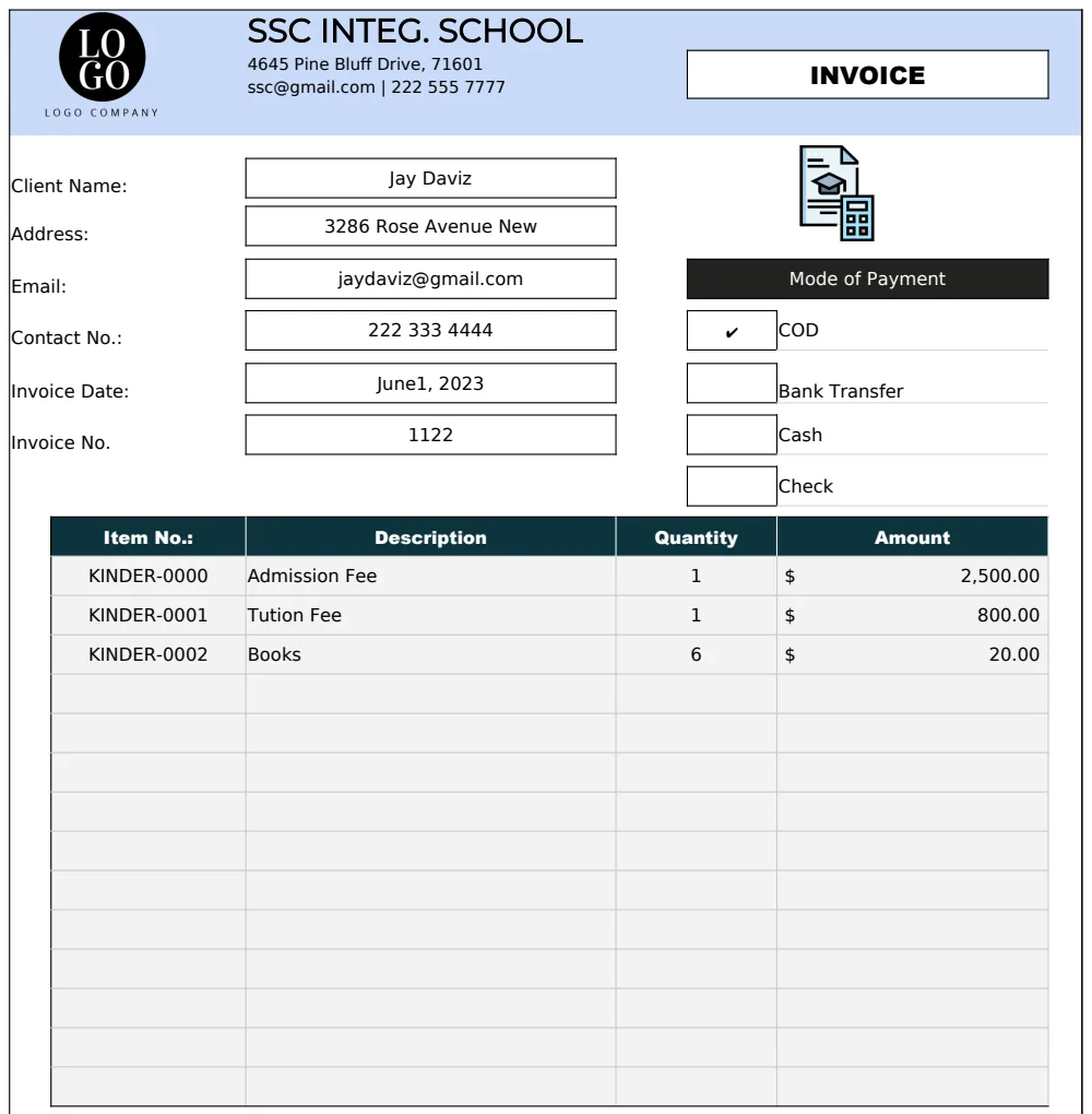 Kinder Invoice Template preview