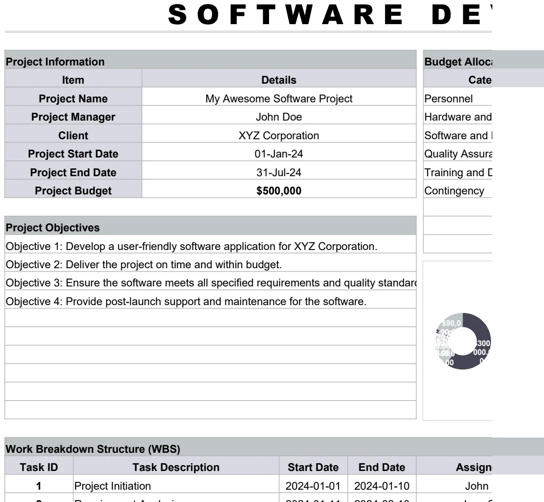 Software Development Project Plan Template preview
