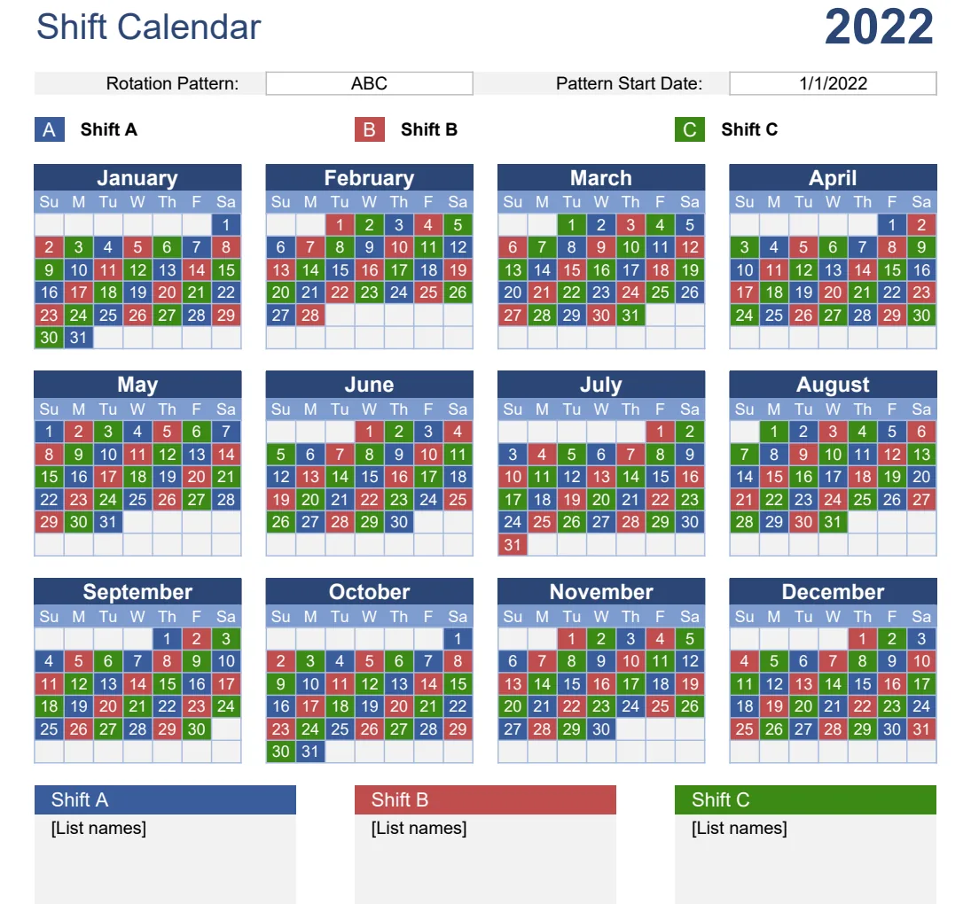 Shift Calendar Template preview
