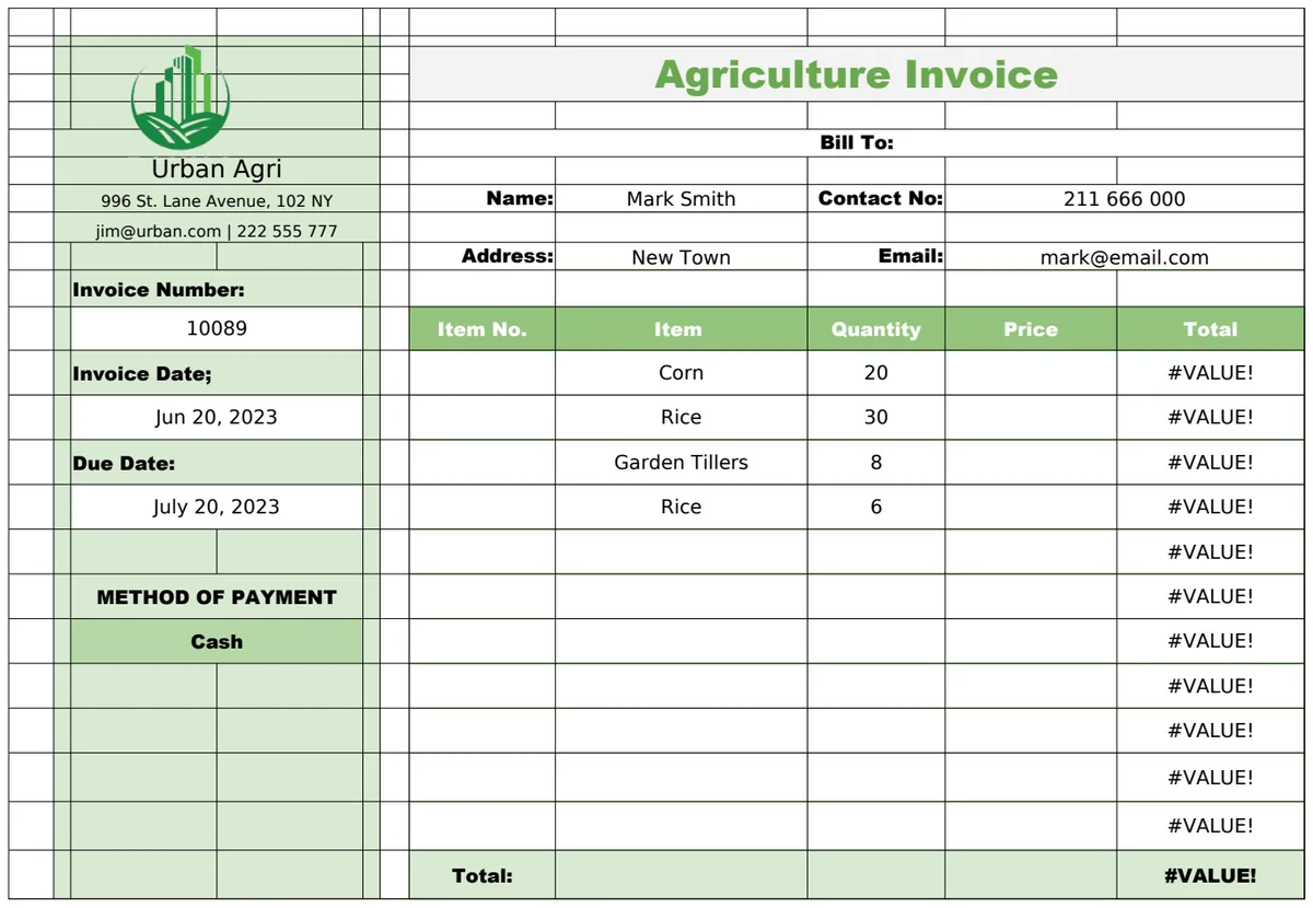 Agriculture Invoice Template preview