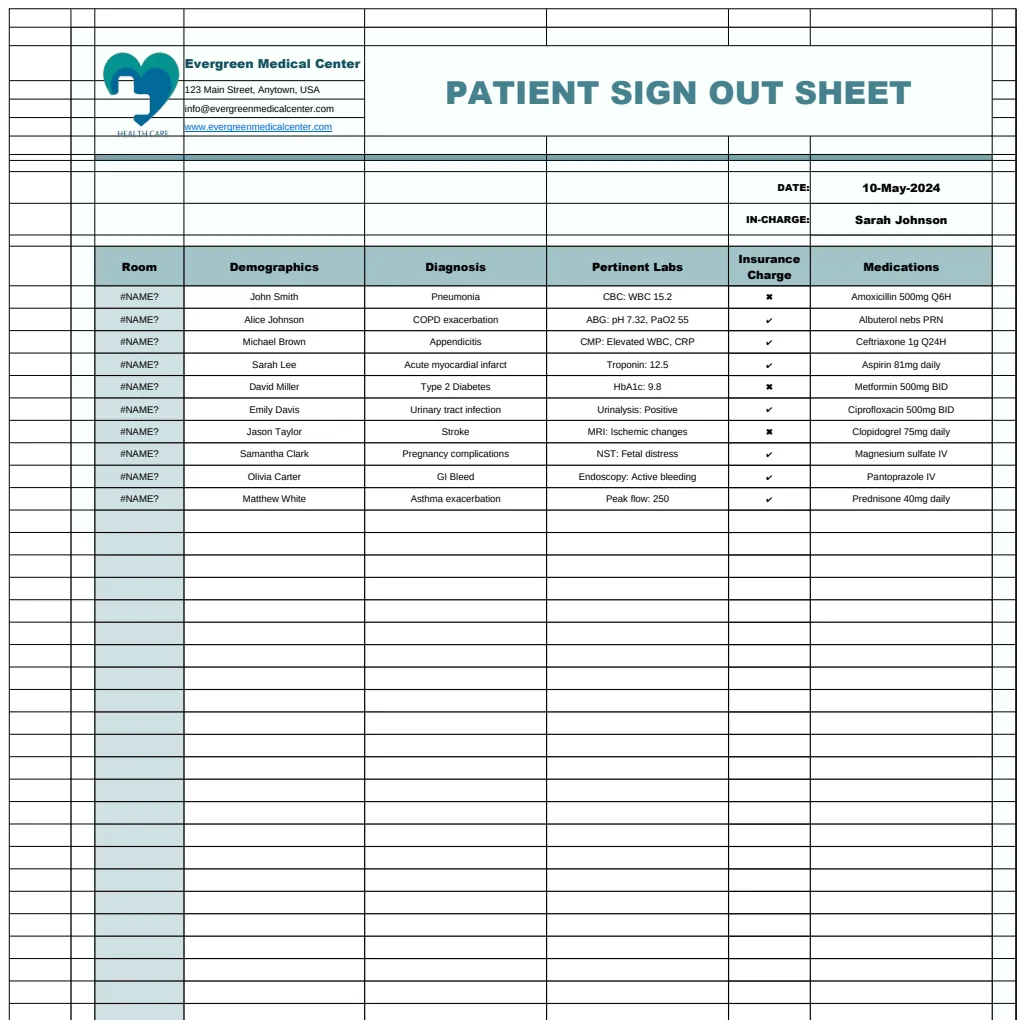 Patient Sign Out Sheet Template preview